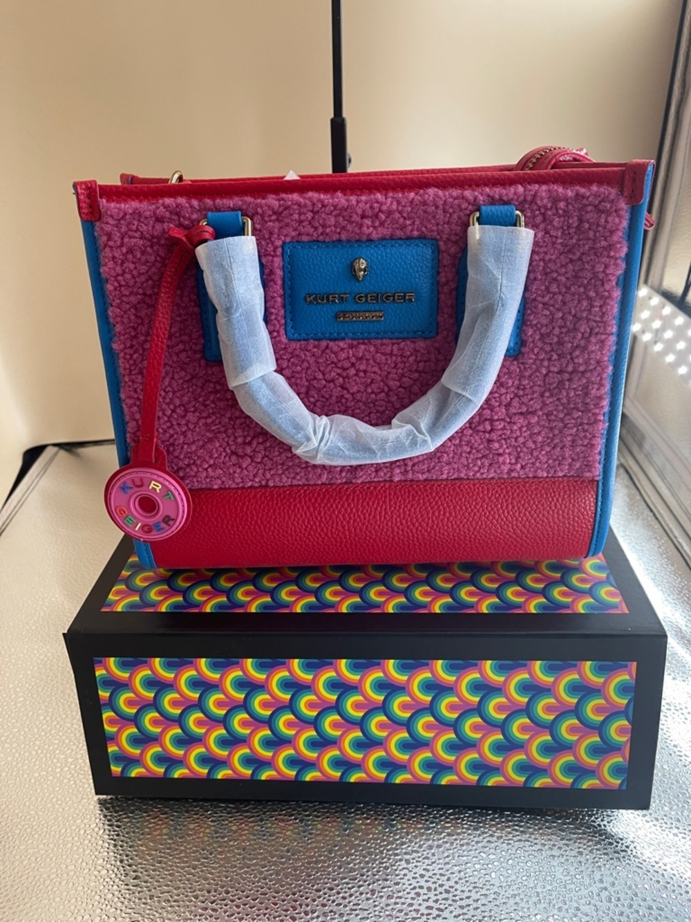 Kurt Geiger Pink and Blue Textured Satchel With Kurt Geiger Box NWT